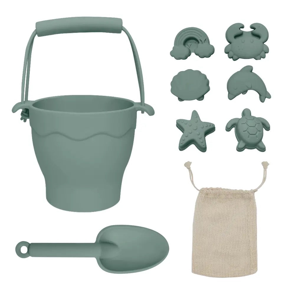 Silicone 8pc Bucket & Spade Set – Sage - Sunny Bliss