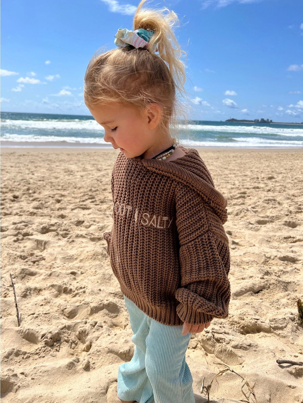 Barefoot and Salty - Wave Check Hooded Knit - Sunny Bliss