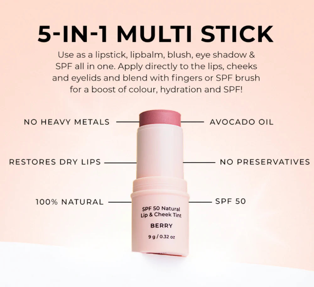 Avocado Zinc - SPF 50 Natural Lip & Cheek Tint - Nude - Sunny Bliss - Australia