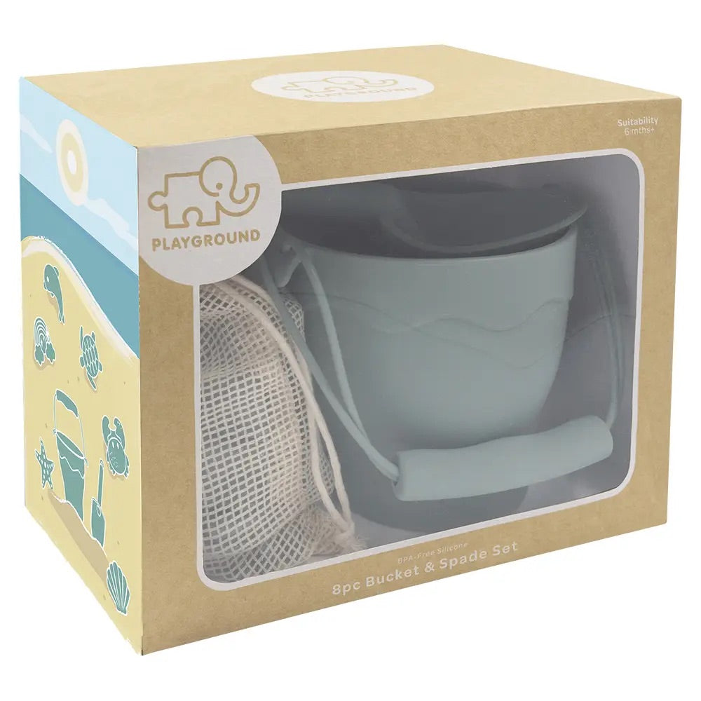 Silicone 8pc Bucket & Spade Set – Sage - Sunny Bliss