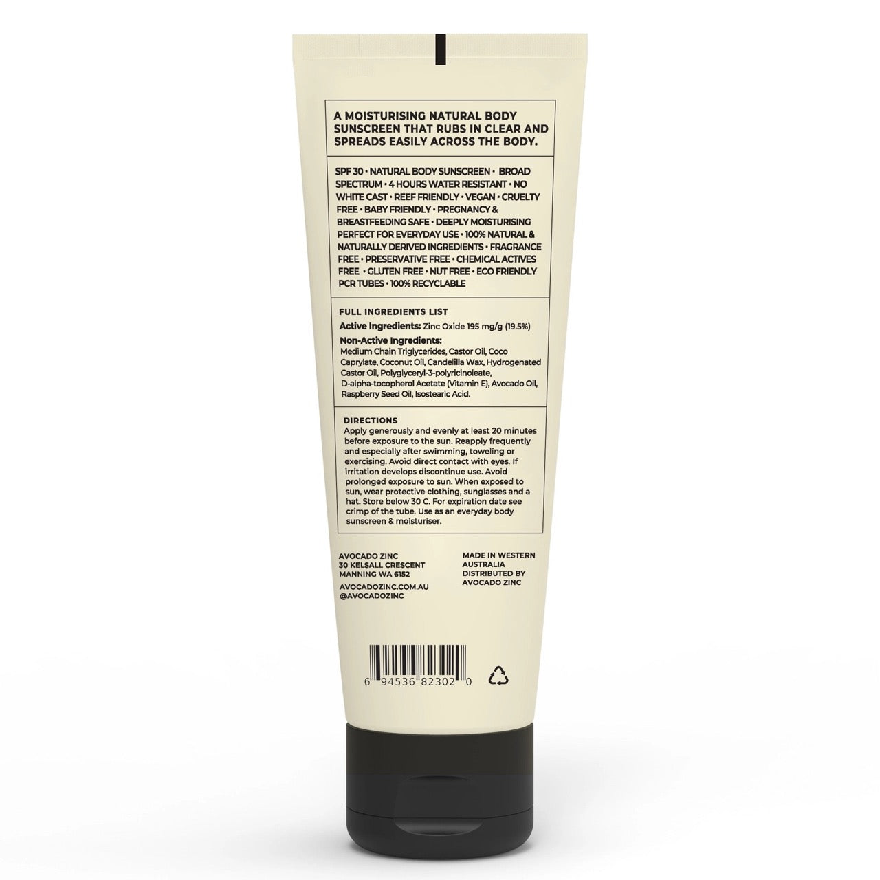 Spf 30 Natural Body Sunscreen - Avocado Zinc - safe - Sunny Bliss