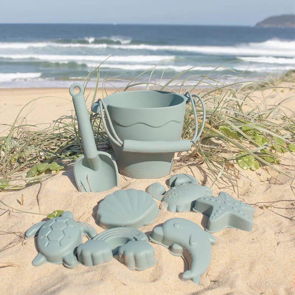 Silicone 8pc Bucket & Spade Set – Sage - Sunny Bliss