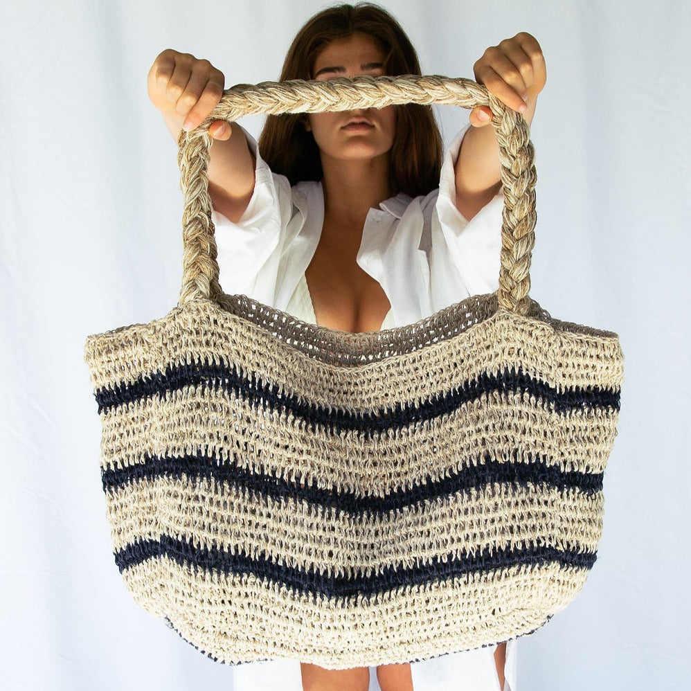 Hobo and Hatch - Elle Grande Tote - Hemp  Bag - Stripe - Sunny Bliss - Australia