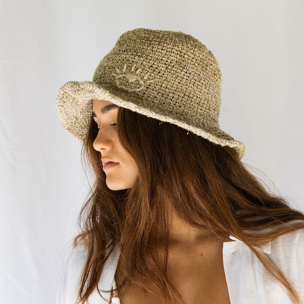 Hobo and Hatch -  Peggie Bucket Hat - Hemp - Eye - Sunny Bliss - Australia