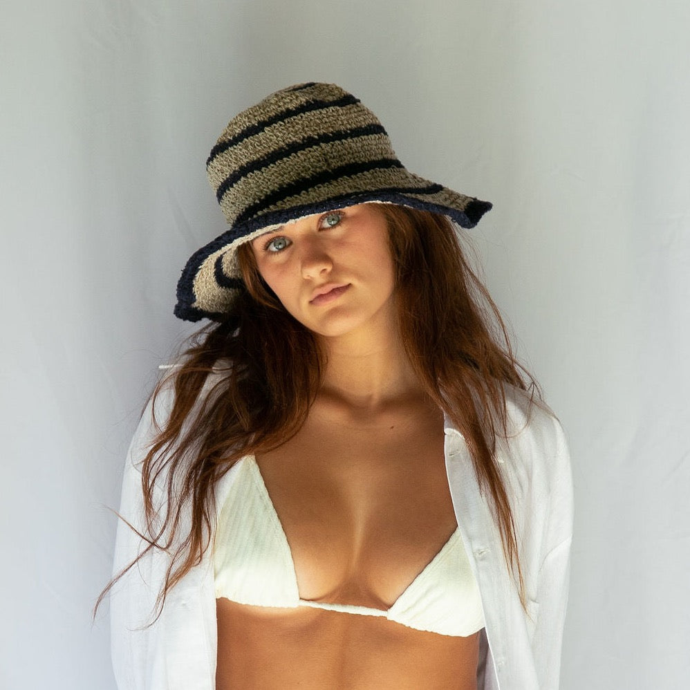 Hobo and Hatch - Polly Short Brim Hat - Hemp - Stripe - Sunny Bliss - Australia